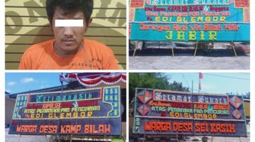 Apresiasi Polsek Bilah Hilir, Masyarakat Kirim Papan Bunga Atas Keberhasilan Ungkap Kasus Pencurian Dengan Pemberatan.